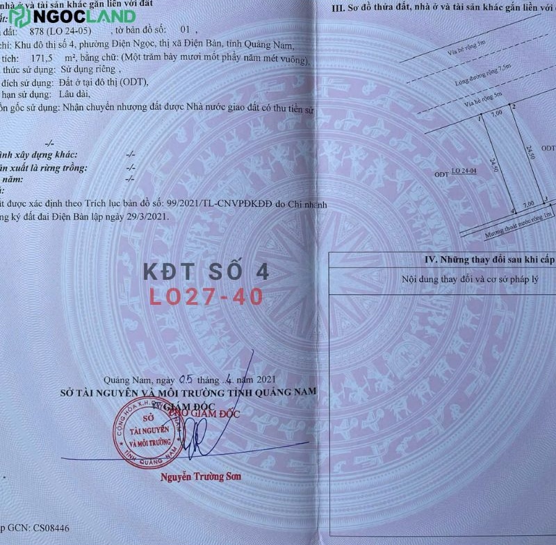 Khu đô thị số 4, Điện Ngọc- sổ đổ lo24-05