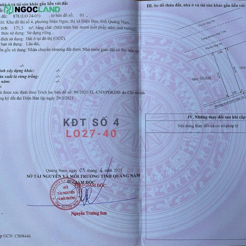 Khu đô thị số 4, Điện Ngọc- sổ đổ lo24-05