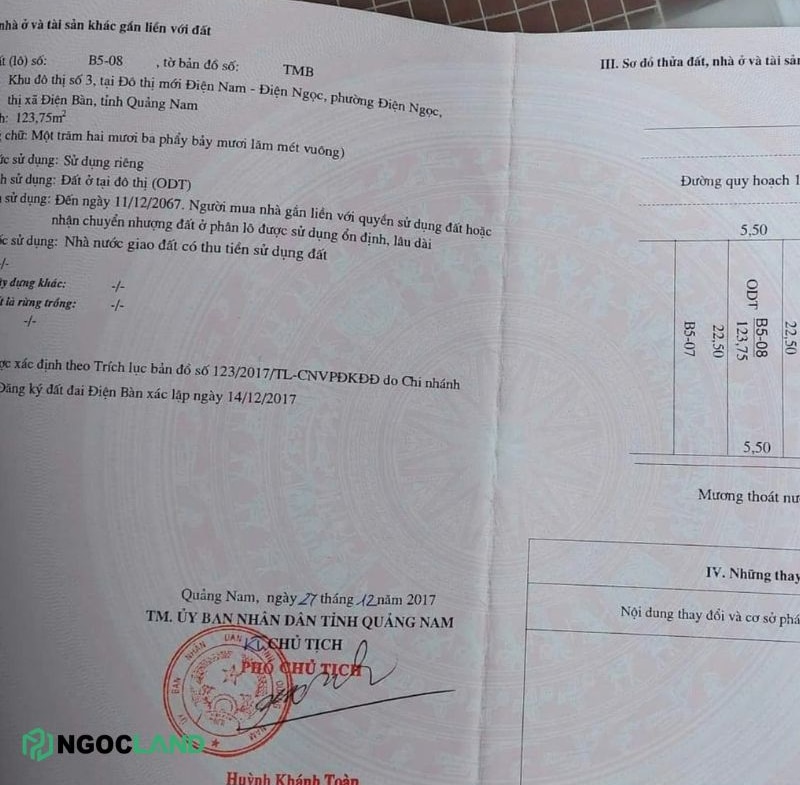 Đất khu đô thị số 3 Điện Ngọc - B5-08 sổ đỏ